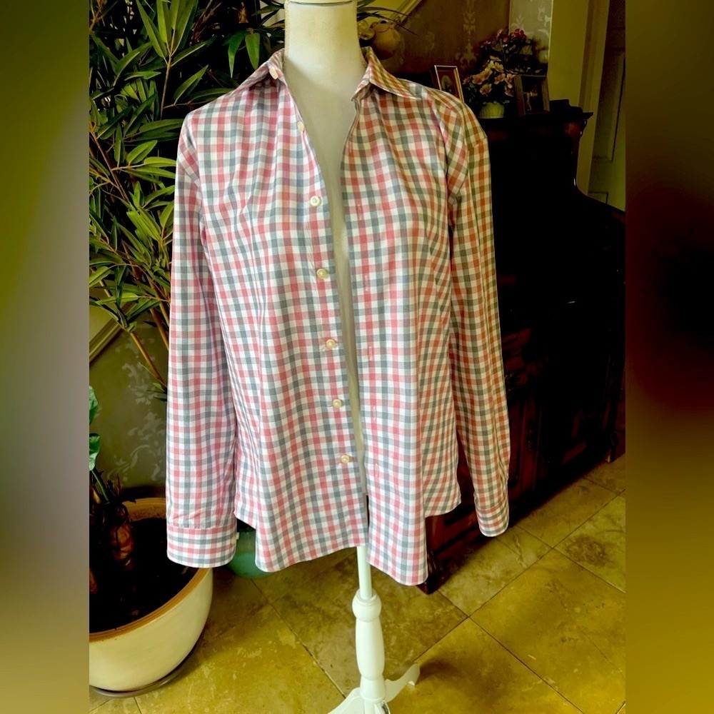 Egara Men’s long sleeve button-down shirt, large NWOT. Red, white black check. - Picture 4 of 11